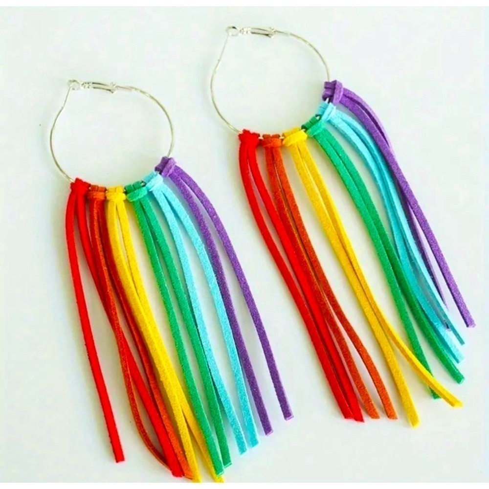 Rainbow Tassel Hoop Earrings